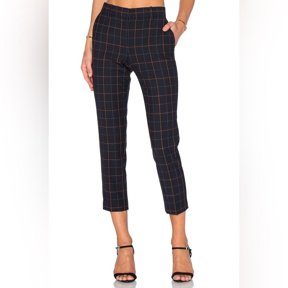 Theory Treeca 2 Tile‎ Check Wool Pant in Dark Navy Multi 2